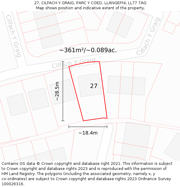 27, CILFACH Y GRAIG, PARC Y COED, LLANGEFNI, LL77 7AG: Plot and title map