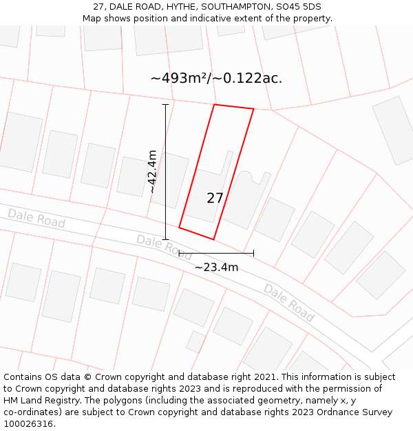 27, DALE ROAD, HYTHE, SOUTHAMPTON, SO45 5DS: Plot and title map