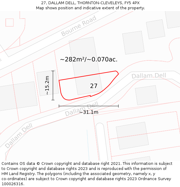 27, DALLAM DELL, THORNTON-CLEVELEYS, FY5 4PX: Plot and title map