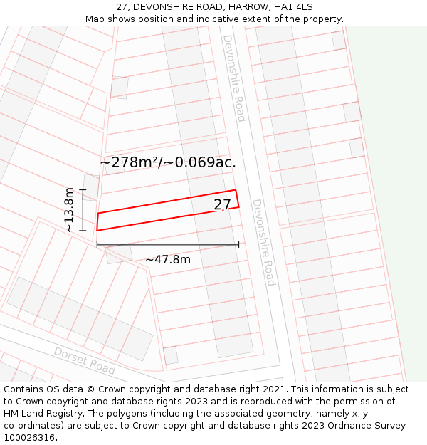 27, DEVONSHIRE ROAD, HARROW, HA1 4LS: Plot and title map