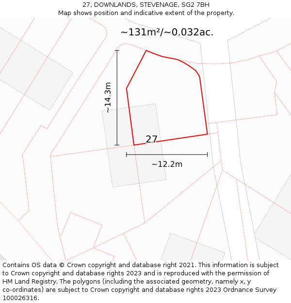 27, DOWNLANDS, STEVENAGE, SG2 7BH: Plot and title map