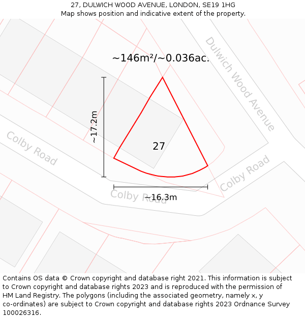 27, DULWICH WOOD AVENUE, LONDON, SE19 1HG: Plot and title map