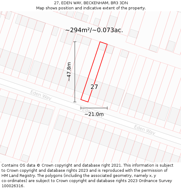 27, EDEN WAY, BECKENHAM, BR3 3DN: Plot and title map