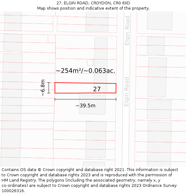 27, ELGIN ROAD, CROYDON, CR0 6XD: Plot and title map