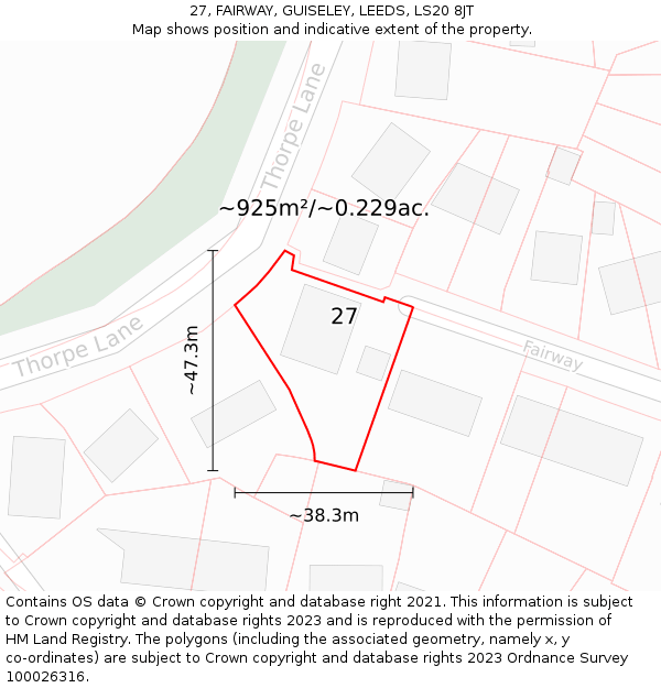 27, FAIRWAY, GUISELEY, LEEDS, LS20 8JT: Plot and title map