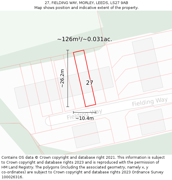 27, FIELDING WAY, MORLEY, LEEDS, LS27 9AB: Plot and title map