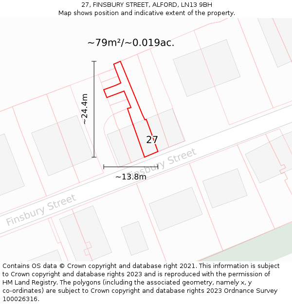 27, FINSBURY STREET, ALFORD, LN13 9BH: Plot and title map