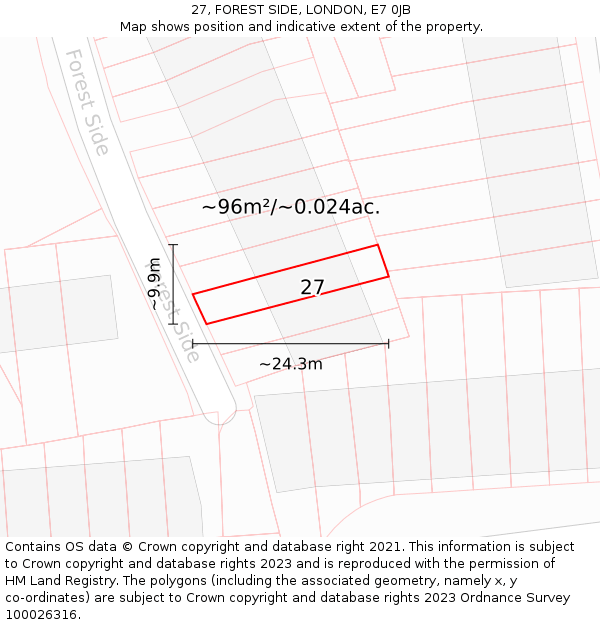 27, FOREST SIDE, LONDON, E7 0JB: Plot and title map