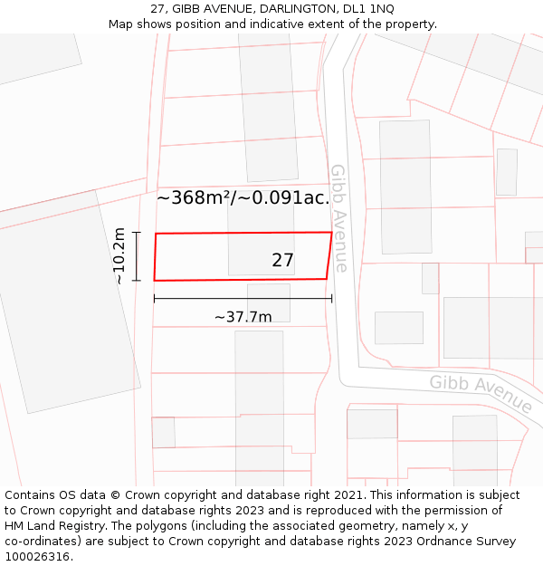 27, GIBB AVENUE, DARLINGTON, DL1 1NQ: Plot and title map