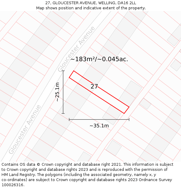 27, GLOUCESTER AVENUE, WELLING, DA16 2LL: Plot and title map