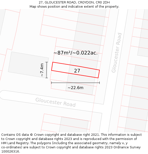 27, GLOUCESTER ROAD, CROYDON, CR0 2DH: Plot and title map