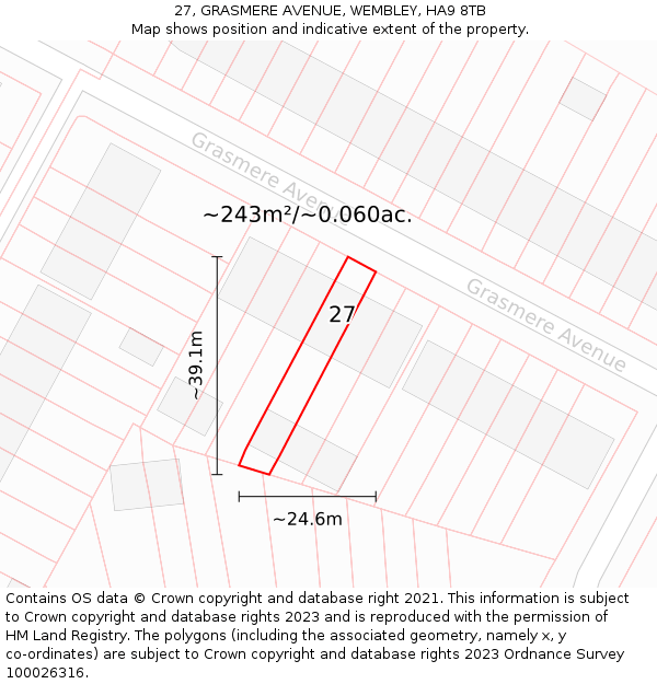 27, GRASMERE AVENUE, WEMBLEY, HA9 8TB: Plot and title map