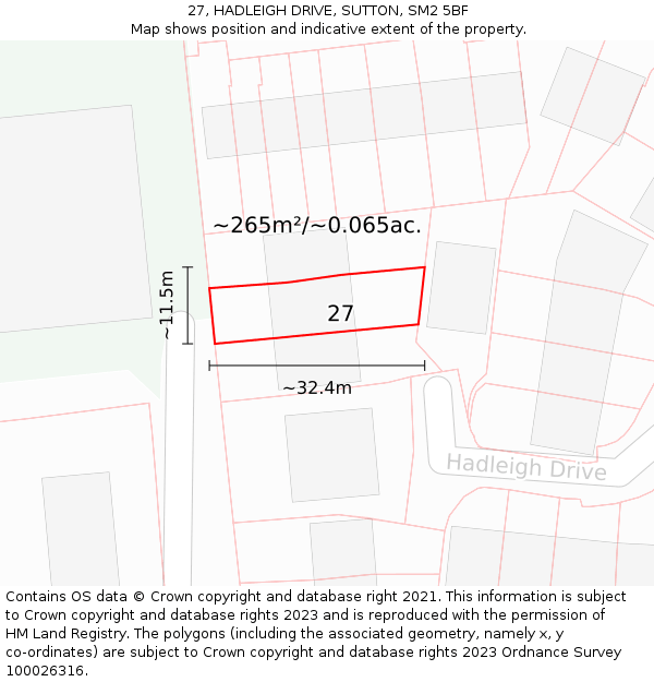 27, HADLEIGH DRIVE, SUTTON, SM2 5BF: Plot and title map