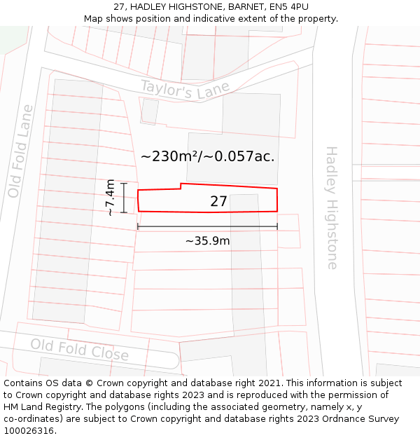 27, HADLEY HIGHSTONE, BARNET, EN5 4PU: Plot and title map
