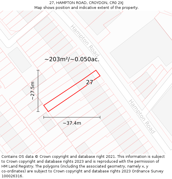 27, HAMPTON ROAD, CROYDON, CR0 2XJ: Plot and title map