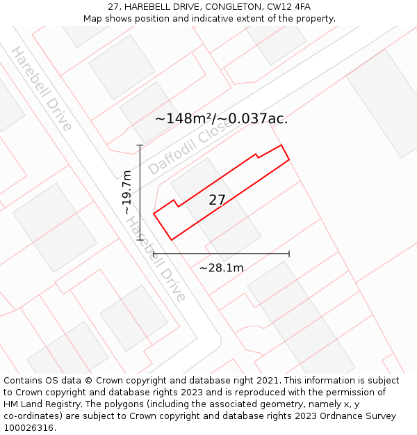 27, HAREBELL DRIVE, CONGLETON, CW12 4FA: Plot and title map