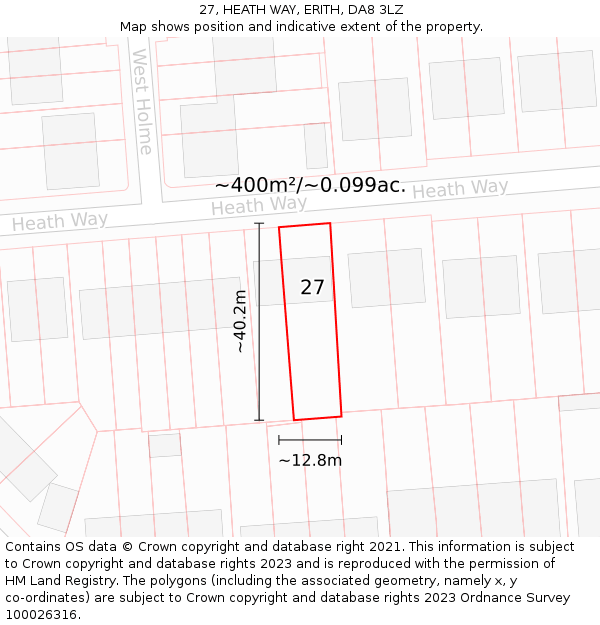 27, HEATH WAY, ERITH, DA8 3LZ: Plot and title map