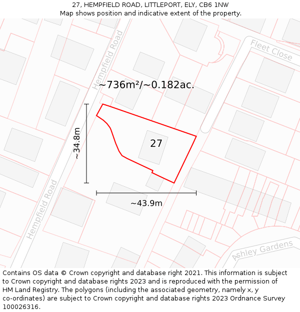 27, HEMPFIELD ROAD, LITTLEPORT, ELY, CB6 1NW: Plot and title map