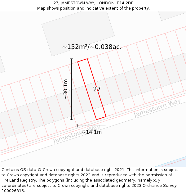 27, JAMESTOWN WAY, LONDON, E14 2DE: Plot and title map