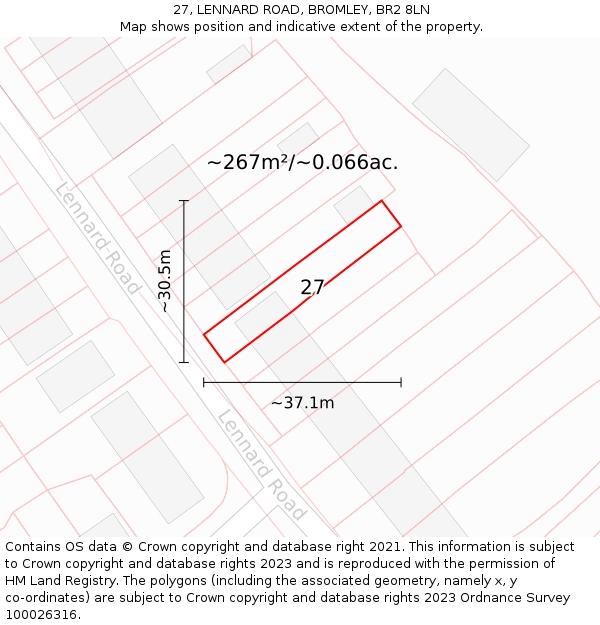 27, LENNARD ROAD, BROMLEY, BR2 8LN: Plot and title map