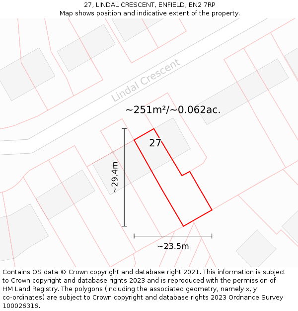 27, LINDAL CRESCENT, ENFIELD, EN2 7RP: Plot and title map