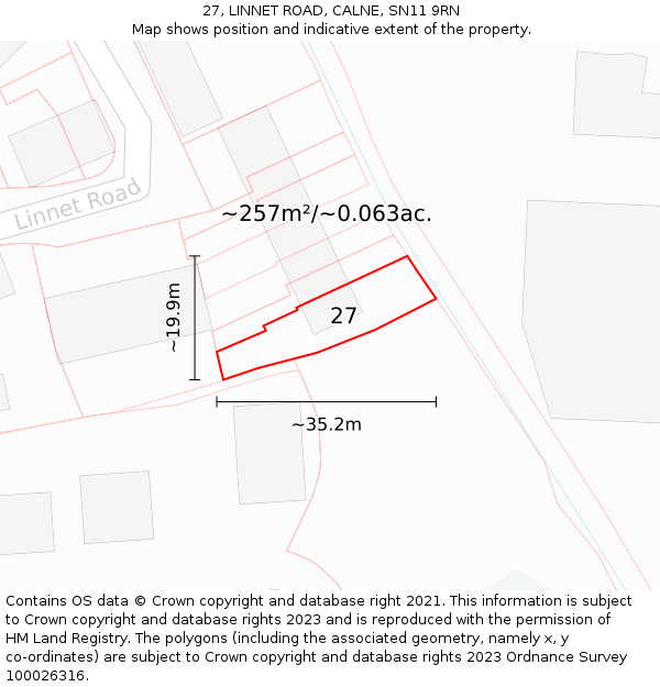 27, LINNET ROAD, CALNE, SN11 9RN: Plot and title map