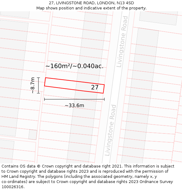 27, LIVINGSTONE ROAD, LONDON, N13 4SD: Plot and title map