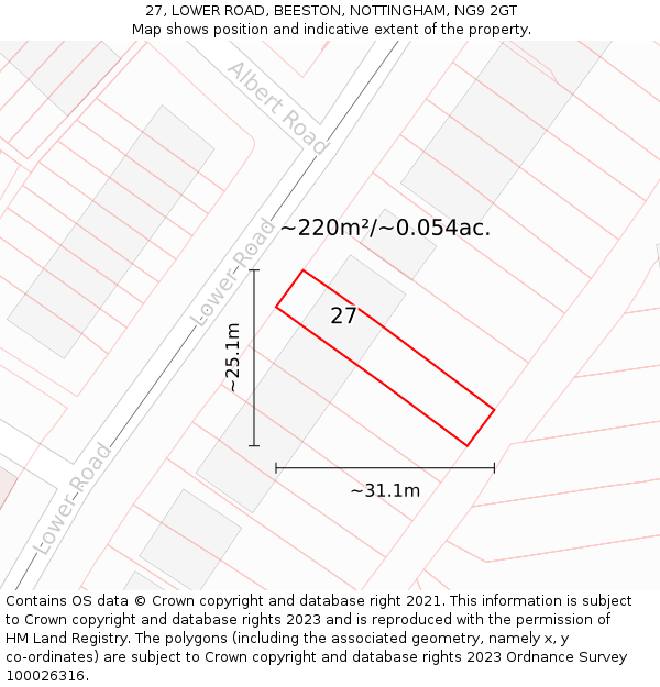 27, LOWER ROAD, BEESTON, NOTTINGHAM, NG9 2GT: Plot and title map