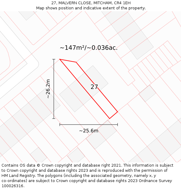 27, MALVERN CLOSE, MITCHAM, CR4 1EH: Plot and title map