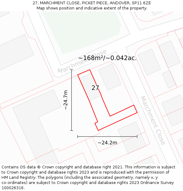 27, MARCHMENT CLOSE, PICKET PIECE, ANDOVER, SP11 6ZE: Plot and title map