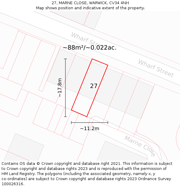 27, MARNE CLOSE, WARWICK, CV34 4NH: Plot and title map