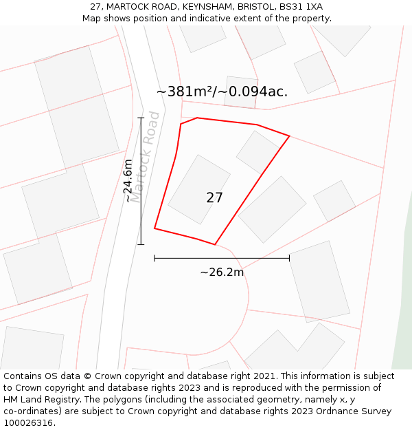 27, MARTOCK ROAD, KEYNSHAM, BRISTOL, BS31 1XA: Plot and title map