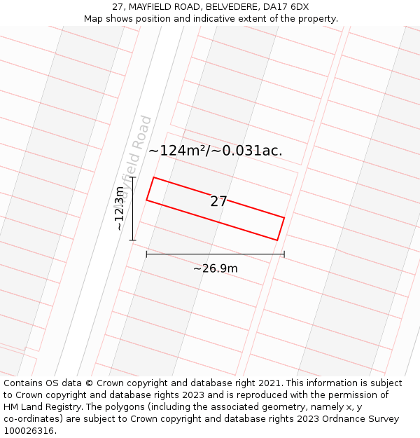 27, MAYFIELD ROAD, BELVEDERE, DA17 6DX: Plot and title map