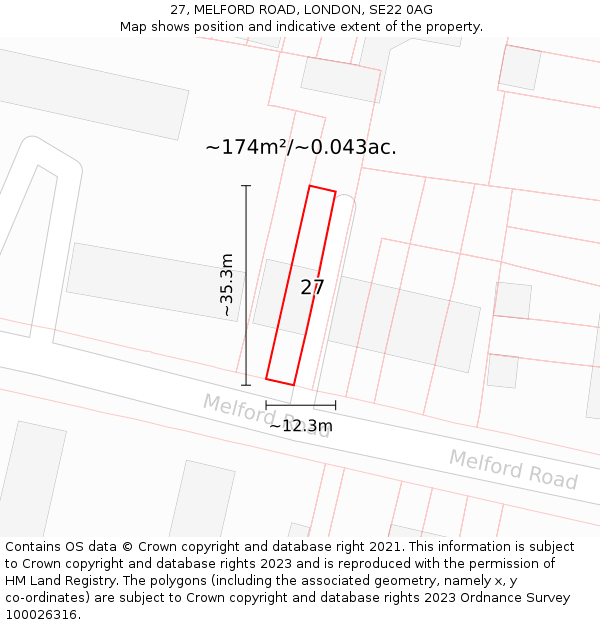 27, MELFORD ROAD, LONDON, SE22 0AG: Plot and title map