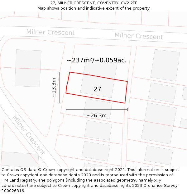 27, MILNER CRESCENT, COVENTRY, CV2 2FE: Plot and title map