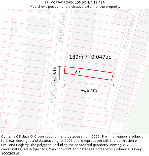 27, MOFFAT ROAD, LONDON, N13 4SA: Plot and title map