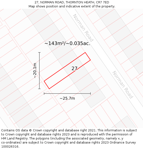 27, NORMAN ROAD, THORNTON HEATH, CR7 7ED: Plot and title map