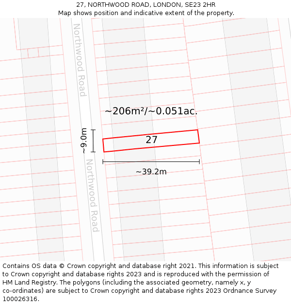 27, NORTHWOOD ROAD, LONDON, SE23 2HR: Plot and title map
