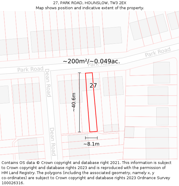 27, PARK ROAD, HOUNSLOW, TW3 2EX: Plot and title map