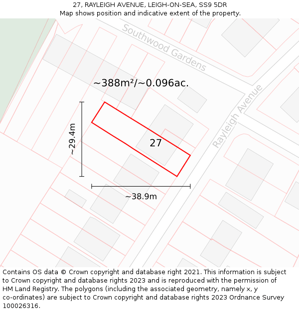 27, RAYLEIGH AVENUE, LEIGH-ON-SEA, SS9 5DR: Plot and title map