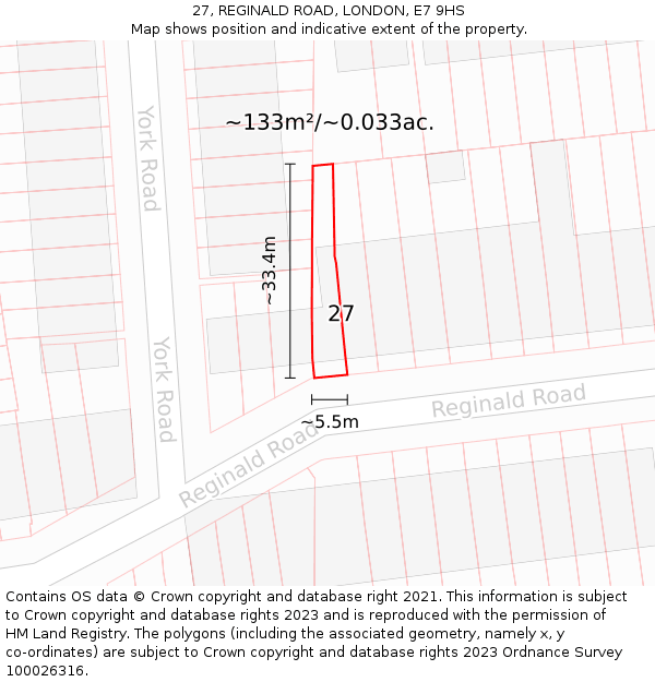 27, REGINALD ROAD, LONDON, E7 9HS: Plot and title map