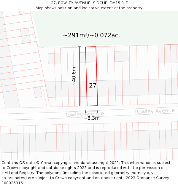27, ROWLEY AVENUE, SIDCUP, DA15 9LF: Plot and title map