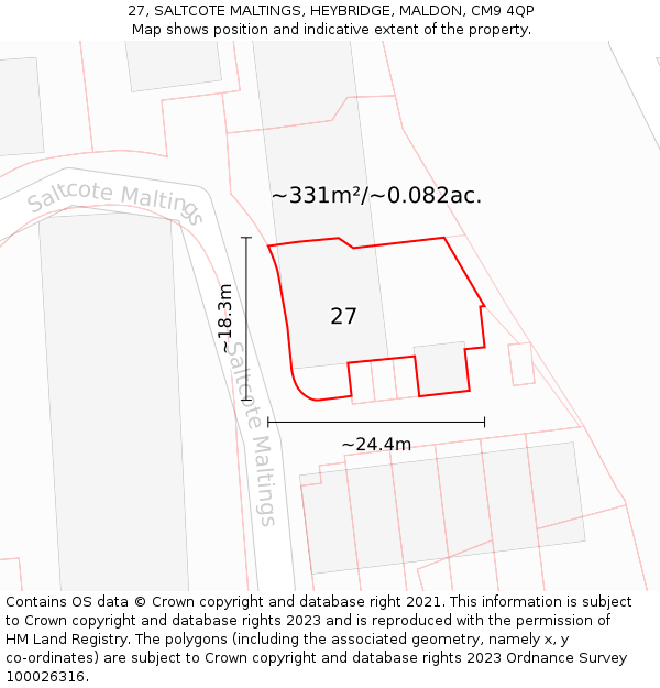 27, SALTCOTE MALTINGS, HEYBRIDGE, MALDON, CM9 4QP: Plot and title map