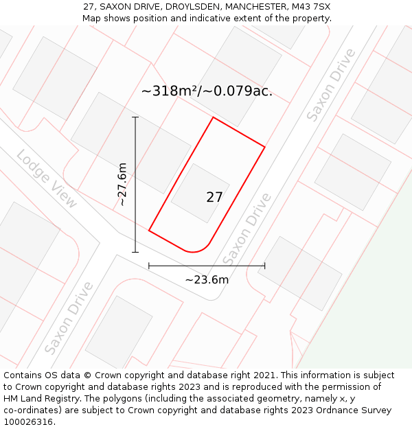 27, SAXON DRIVE, DROYLSDEN, MANCHESTER, M43 7SX: Plot and title map