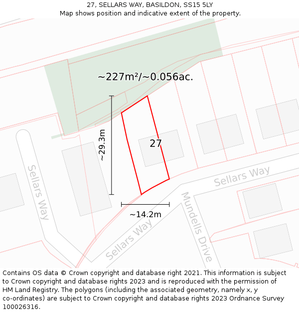 27, SELLARS WAY, BASILDON, SS15 5LY: Plot and title map