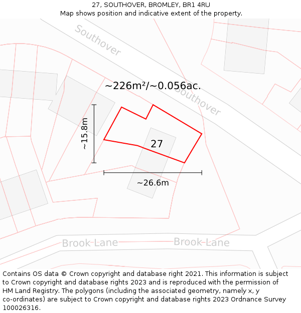 27, SOUTHOVER, BROMLEY, BR1 4RU: Plot and title map