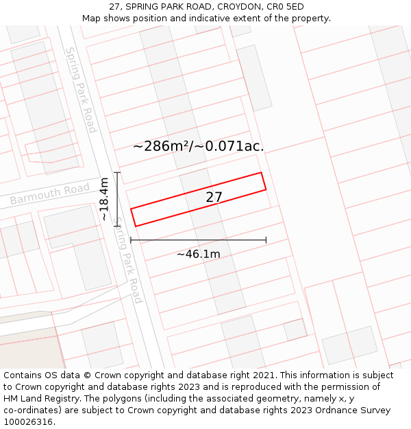 27, SPRING PARK ROAD, CROYDON, CR0 5ED: Plot and title map