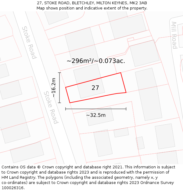 27, STOKE ROAD, BLETCHLEY, MILTON KEYNES, MK2 3AB: Plot and title map