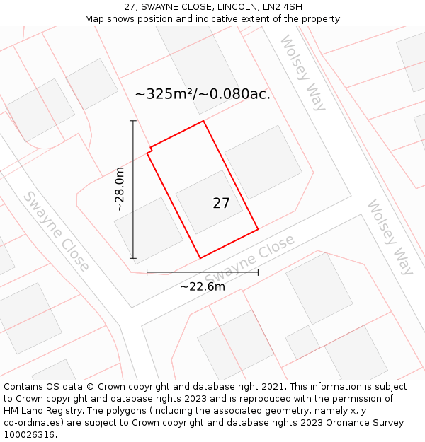 27, SWAYNE CLOSE, LINCOLN, LN2 4SH: Plot and title map