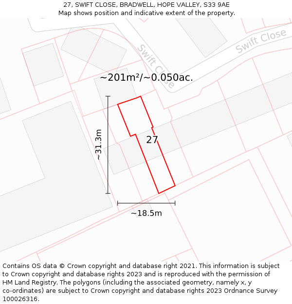 27, SWIFT CLOSE, BRADWELL, HOPE VALLEY, S33 9AE: Plot and title map